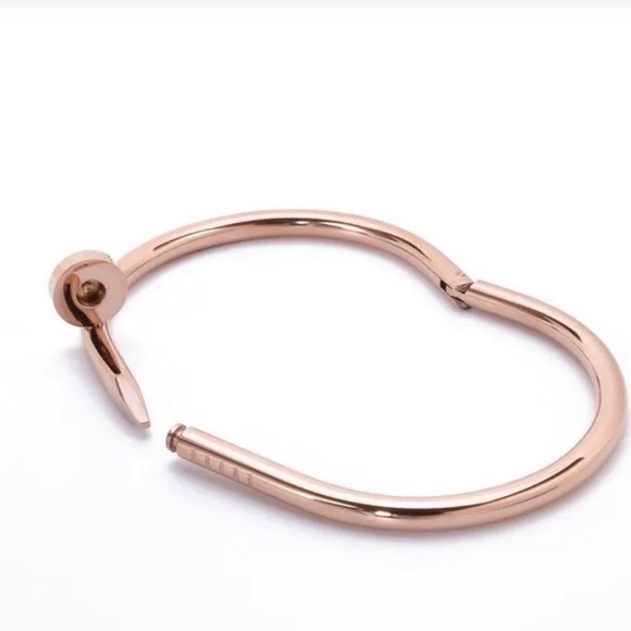 NEW Fashion Rose Gold Color Nail Titanium Steel Plated Bangle Bracelet - Picture 2 of 10